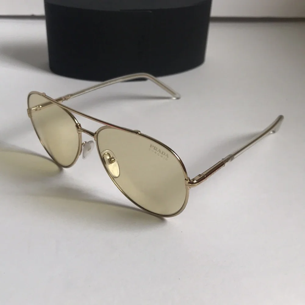 New Authentic PRADA SPR66X – ZVN01F Aviator Sunglasses - Yellow Lenses